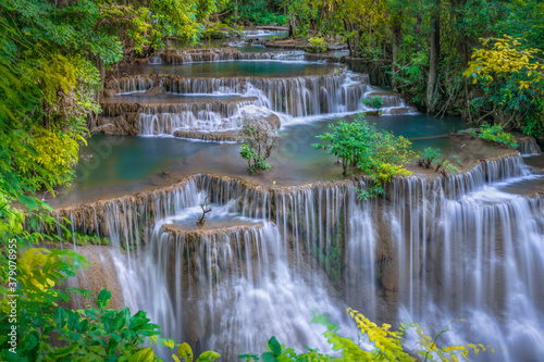 Huai Mae Kamin waterfall Fourth level  Srinakarin Dam in Kanchanaburi  Thailand.