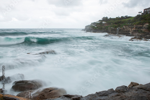 Storm waves crashing on the rocks, Bondi Australia