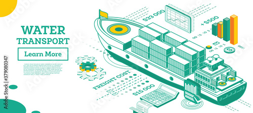 Cargo Ship Container. Isometric Commercial Water Transport.
