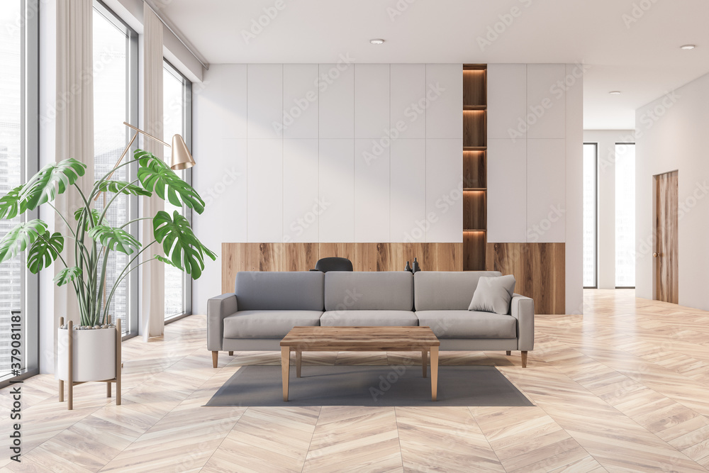White and wooden living room with sofa White and wooden living room with sofa