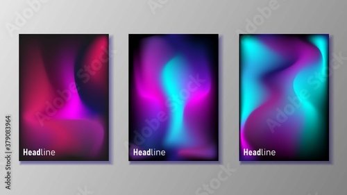 Brochure cover design set. Holographic gradient background. Eps 10 vector