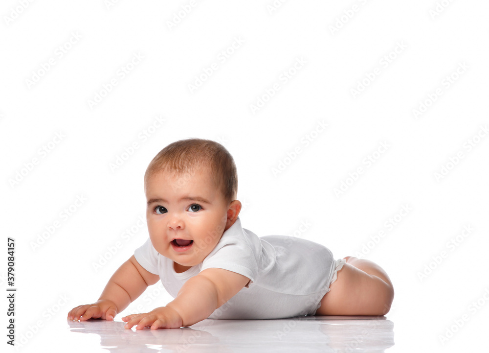 beautiful little baby, crawling isolated on white background beautiful little baby, crawling isolated on white background