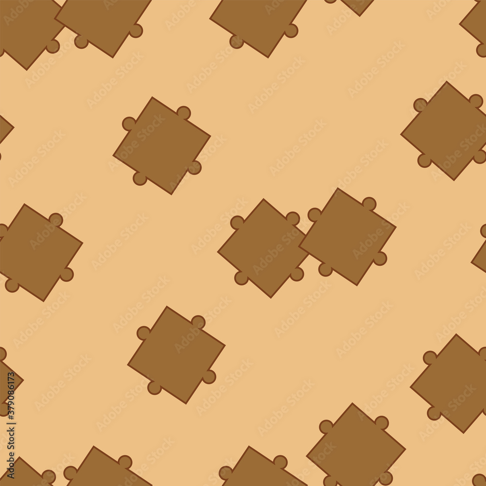 seamless pattern with brown puzzle pieces vector on light brown background