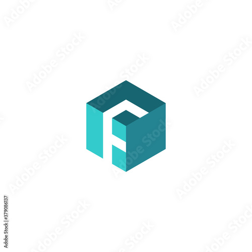 letter f logo in a three dimensions box shape
