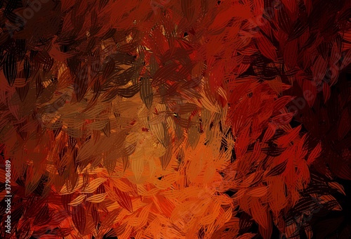 Dark Orange vector doodle background with leaves.