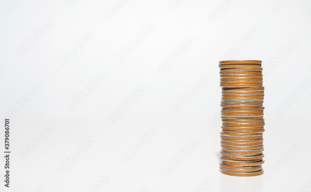 money savings plan concept. row of coins stack on white background. financial business banking for investment management success and growth. money savings plan concept. row of coins stack on white background. financial business banking for investment management success and growth.