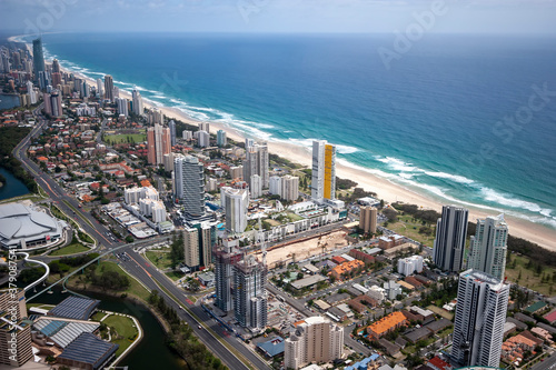 Beautiful aerial shot of downtown and sea © JRstock