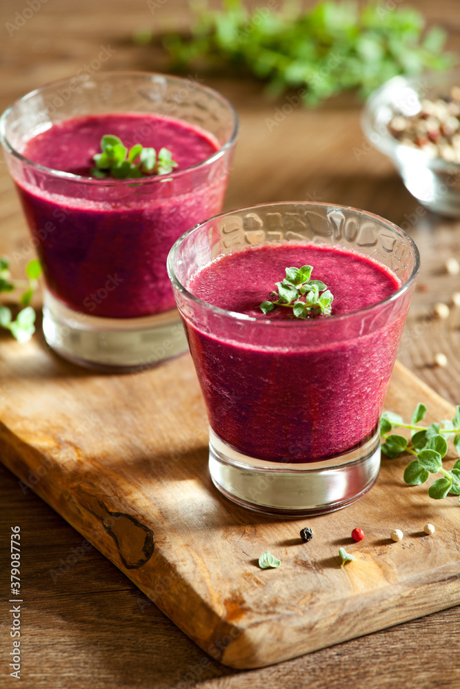 Glasses Of Homemade Beetroot Gazpacho Glasses Of Homemade Beetroot Gazpacho