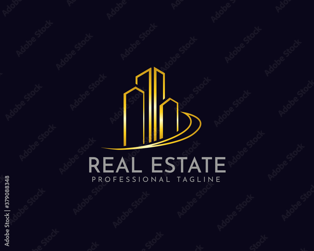 Real estate logo collection, building, gold, architect, modern, abstract, Vector