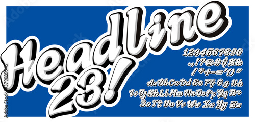 Headline Bold Font. Numerals and signs included. Baseball/Graffity style.