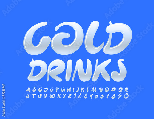 Vector logo Cold Drinks for Menu. Handwritten White Font. Creative Alphabet Letters and Numbers set