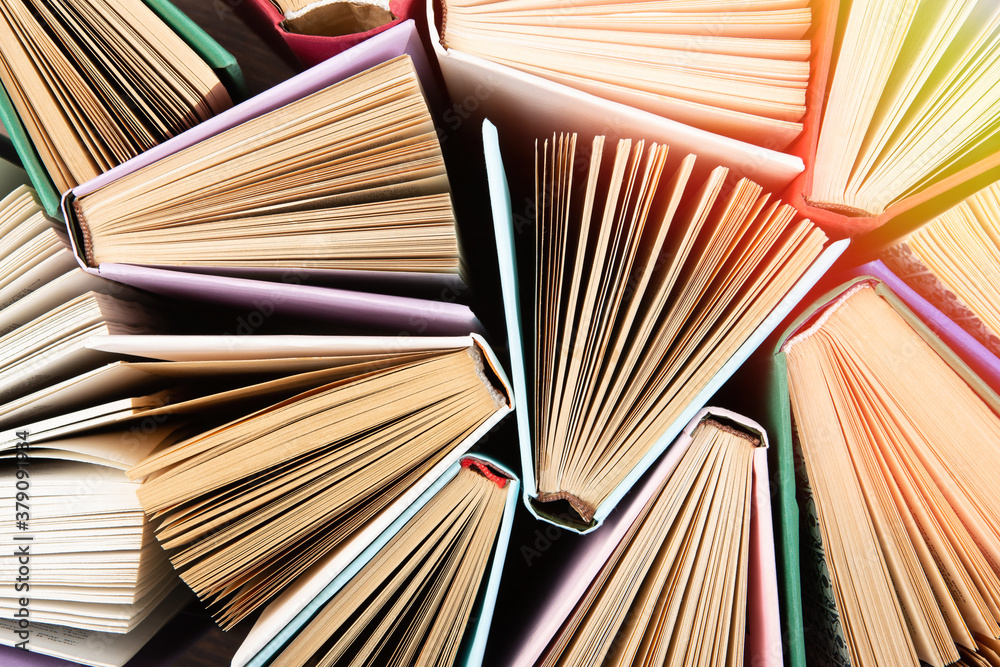 Fototapeta premium Books pattern background for wisdom, science and education. Reading and writing concept