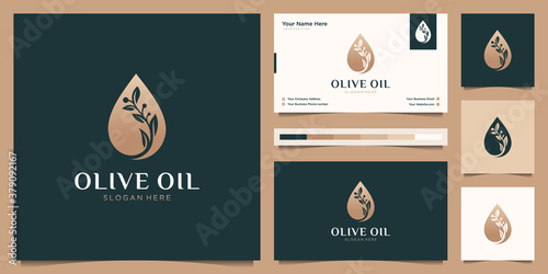 Olive oil flower branch tree luxury template, oil drop feminine logo design and business card