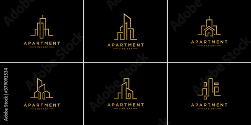 building logo with line art style luxury real estate logo design