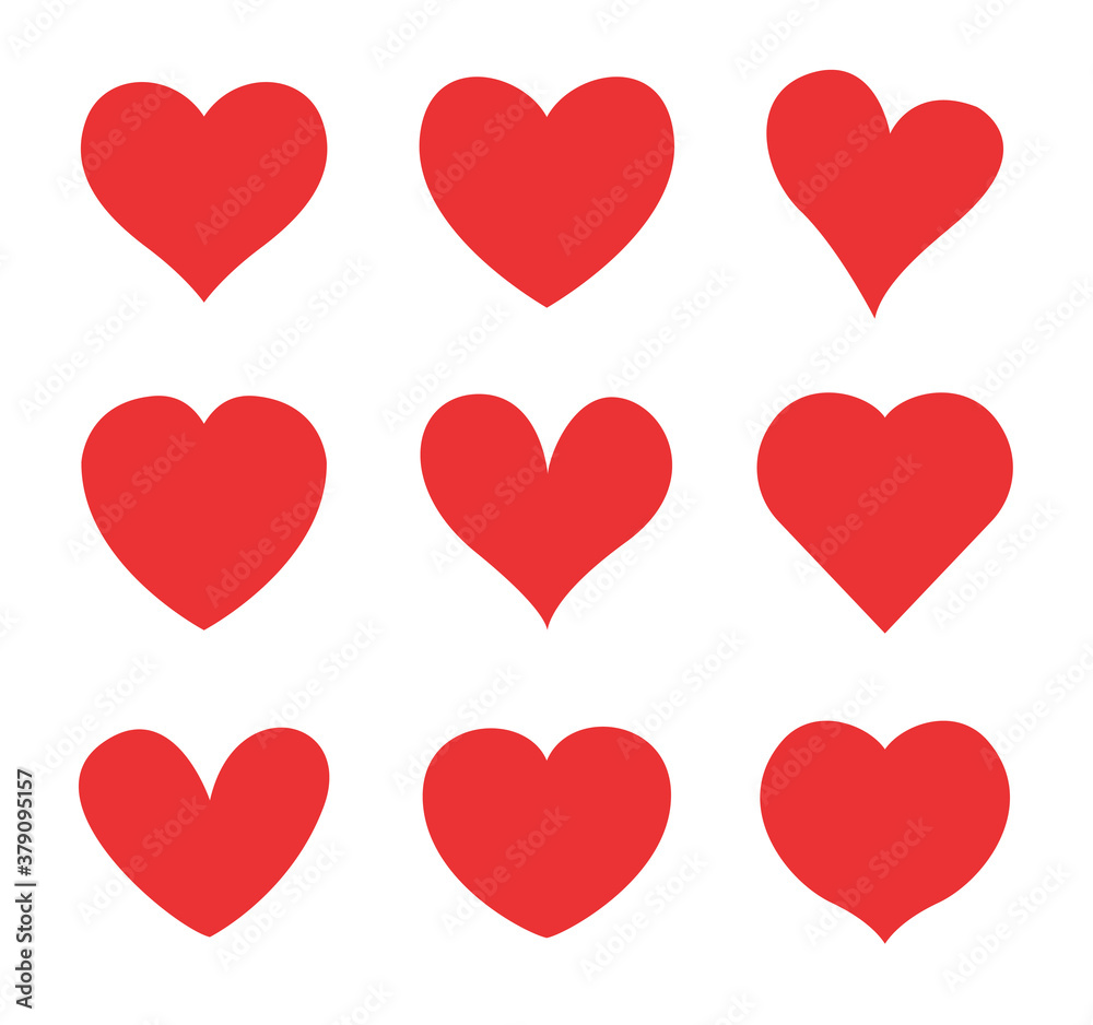 Set of red hearts icons. Vector illustration