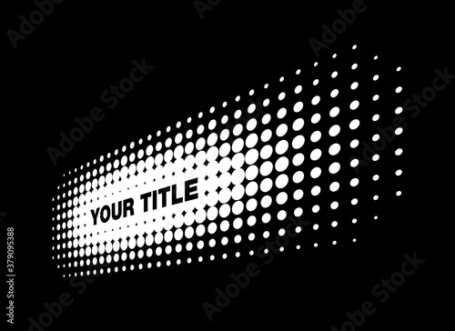 White halftone horizontal perspective frame abstract dots logo emblem design element for technology  medical  treatment  cosmetic. Stripe border Icon using halftone circle dots raster texture. Vector