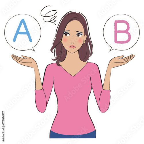A beautiful woman with brown skin comparing A with B
