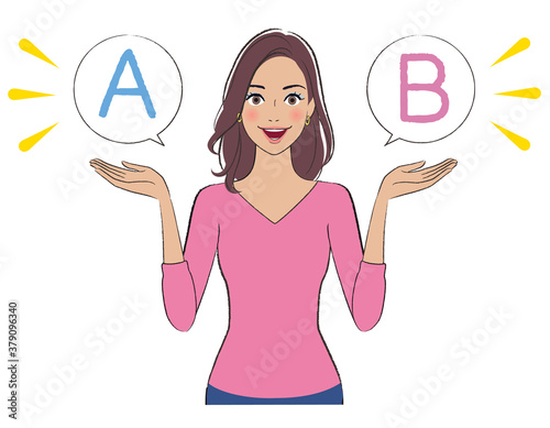 A beautiful woman with brown skin comparing A with B