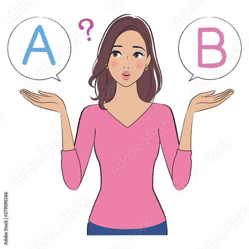 A beautiful woman with brown skin comparing A with B