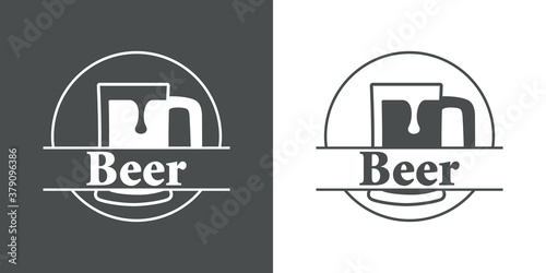Pinta de cerveza. Logotipo jarra de cerveza vintage con espuma en círculo con texto Beer en fondo gris y fondo blanco