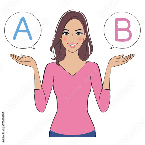 A beautiful woman with brown skin comparing A with B