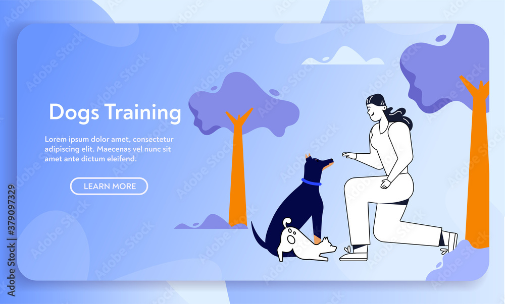 Vector banner of dos training concept, dog handler job