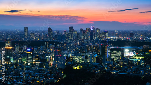 六本木ヒルズから眺める東京の街並み 夕暮れ 新宿方面
