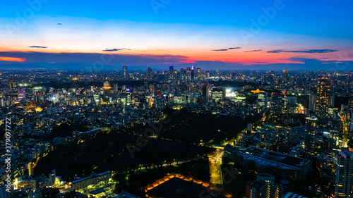 六本木ヒルズから眺める東京の街並み 夕暮れ 新宿方面