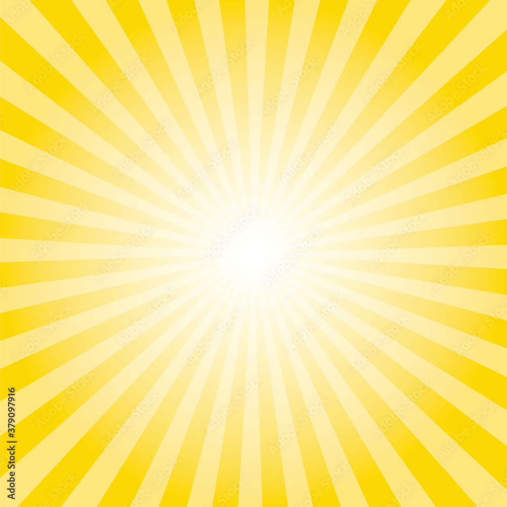Sunburst background. School Bus yellow radiate sun beam burst effect. Sunbeam light flash boom. Sunrise glow burst. Solar radiance glare, retro design illustration.