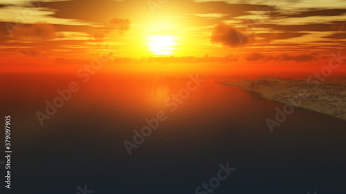 Fototapeta Naklejka Na Ścianę i Meble -  Aerial view of a paradise tropical island in sea, 3d render