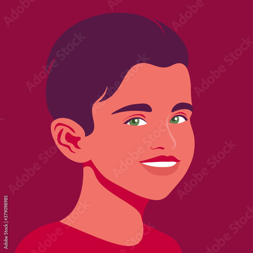 Portrait of a happy boy. The face of a smiling child. Avatar of a schoolboy. Vector flat illustration © moremar