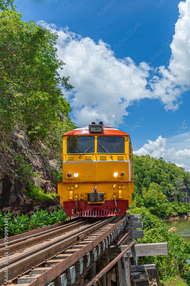 Death Railway with train Famous place in Kanchanaburi Thailand Death Railway with train Famous place in Kanchanaburi Thailand