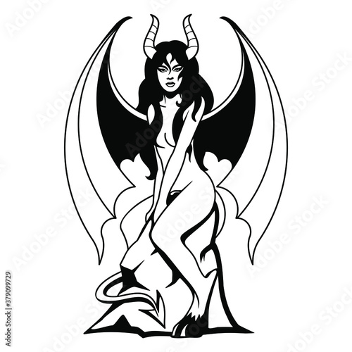 succubus black white vector illustration