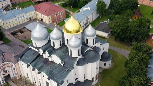 Veliky Novgorod, Russia. Kremlin. View of St. Sophia Cathedral from above.