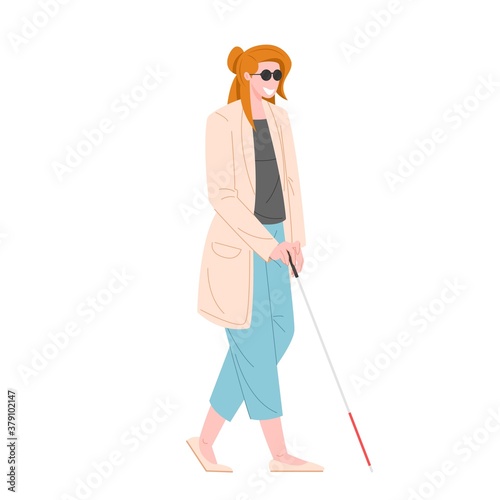 person with walking stick for the blind