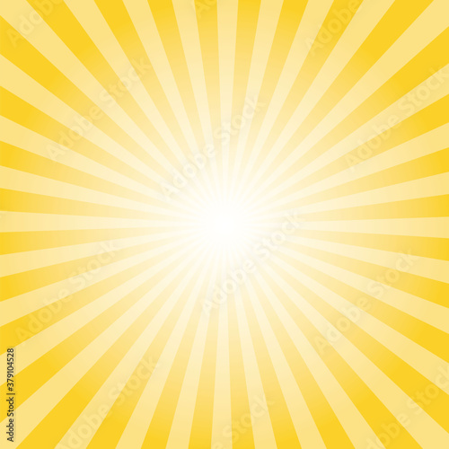 Sunburst background. Tuscany yellow radiate sun beam burst effect. Sunbeam light flash boom. Sunrise glow burst. Solar radiance glare, retro design illustration.