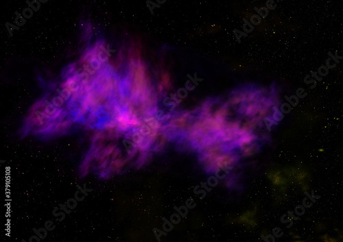 Far being shone nebula and star field. 3D rendering