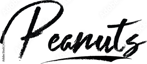 Peanuts Brush Calligraphy Handwritten Typography Text on
White Background