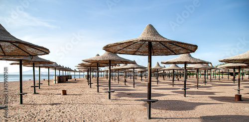 Empty beach during a Pandemic  the localization of the coronavirus.