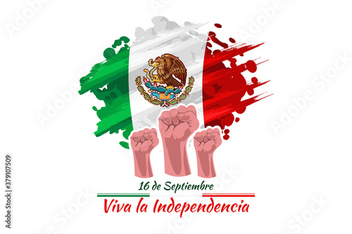 Translation: September 16, Long live the Independence! Happy Independence day of Mexico. the national holiday of Mexico Vector illustration. Suitable for greeting card, poster and banner.