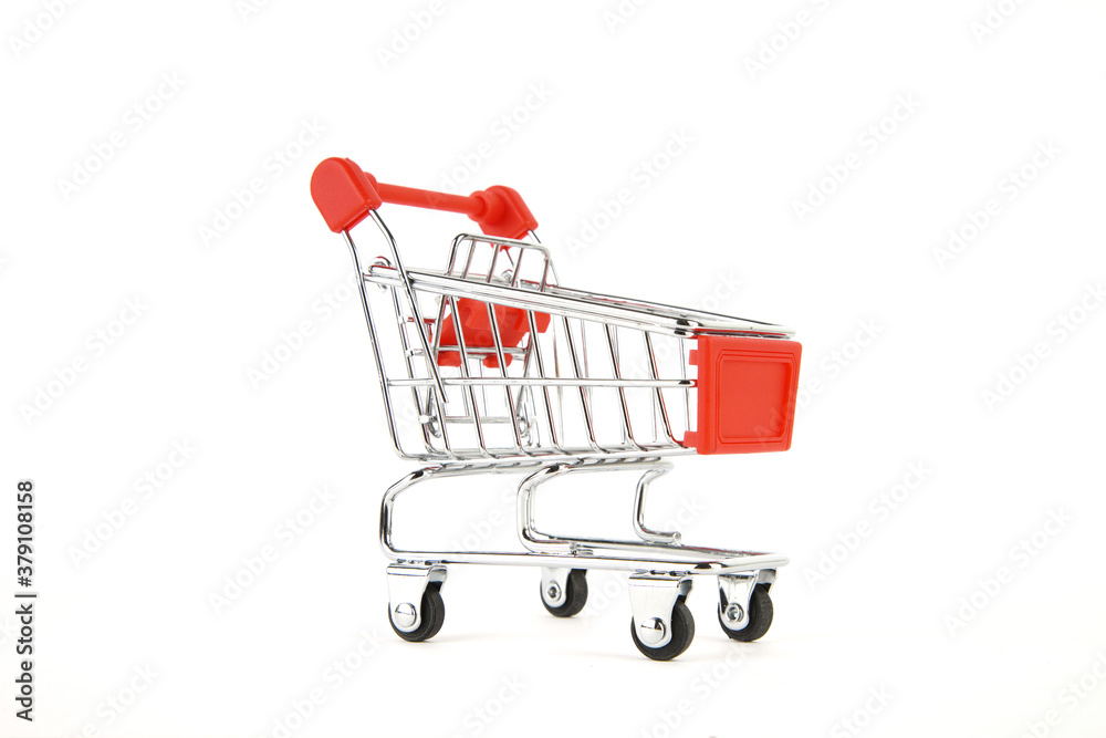Shopping cart on white background with shadow