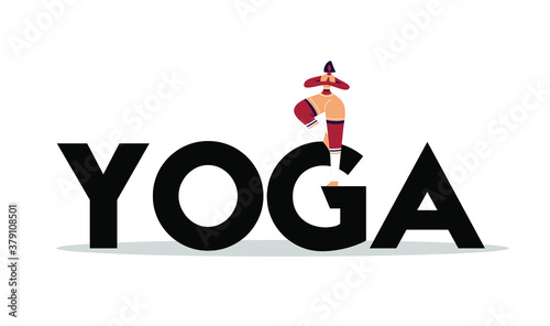 Girl standing in yoga pose and text.