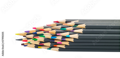 Plain black colorful pencils for drawing isolate photo