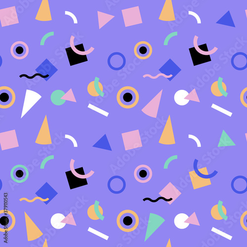 80's 90's style pattern, vector seamless background, retro memphis style, fashion geometric modern pattern, fabric design
