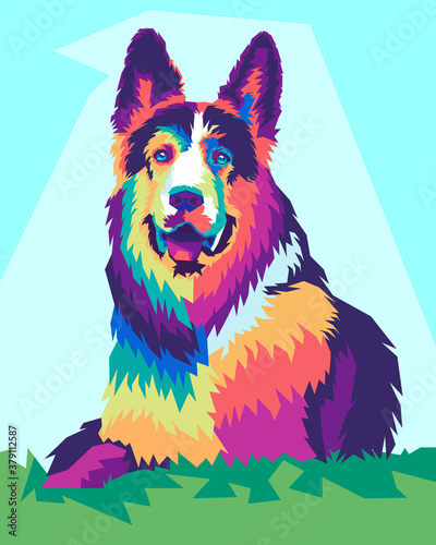 german shepherd with style pop art,colorful dog eps.10