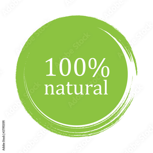 100 natural organic green circle brush stroke. Eco food badge. Nature icon product, label or logo.