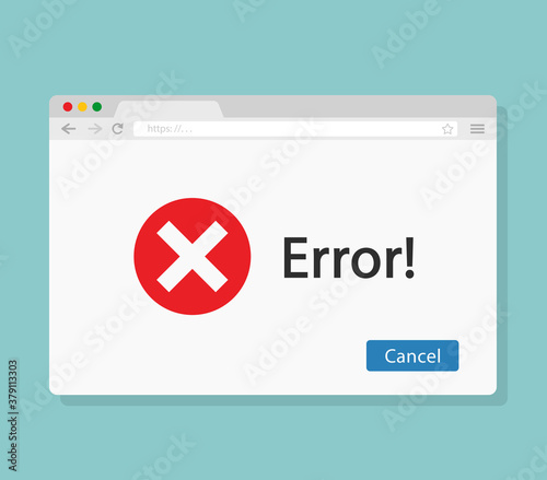 Window error flat vector icon isolated on blue background. Window operating system error warning. Vector illustration.