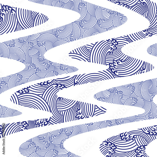 Ornament design of the wave Japanese style in seamlessness,