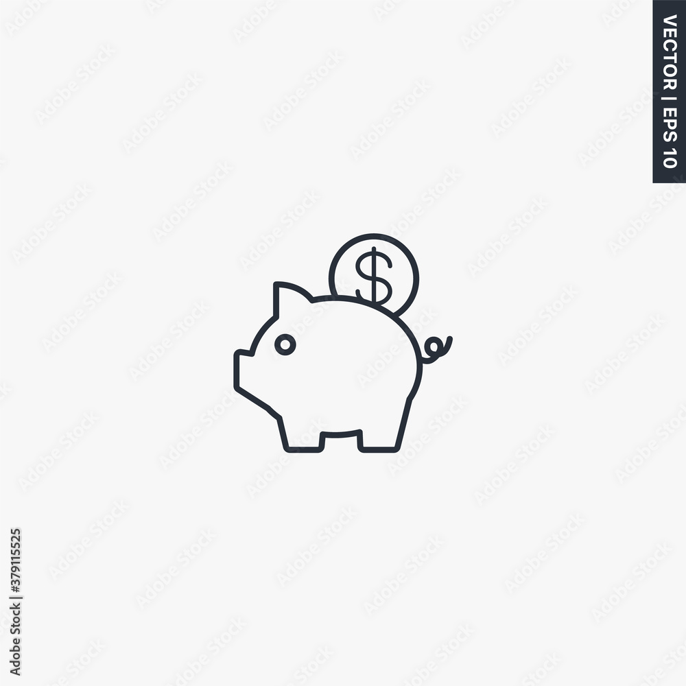 Bank, money pig, linear style sign for mobile concept and web design Bank, money pig, linear style sign for mobile concept and web design