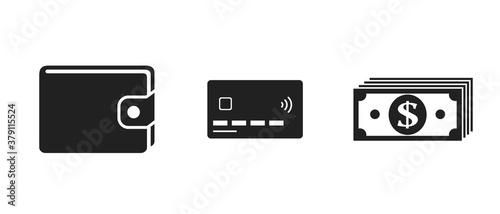 wallet, credit card and money icons. finances and banking symbol